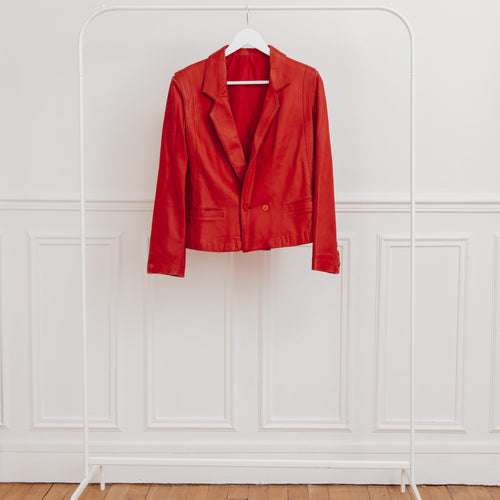 usure studio - veste rouge en cuir vintage