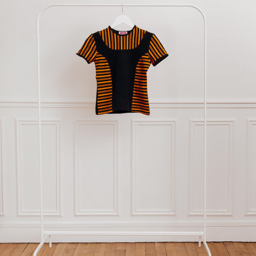 usure studio - tee shirt noir et orange vintage