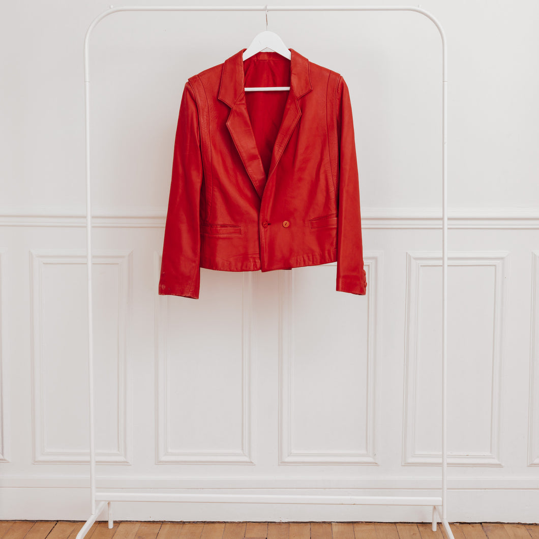 usure studio - veste rouge en cuir vintage