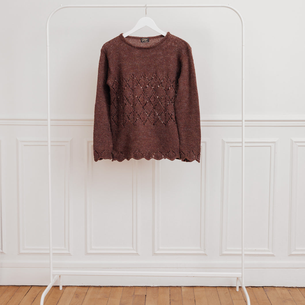 Usure studio - pull marron crochet vintage